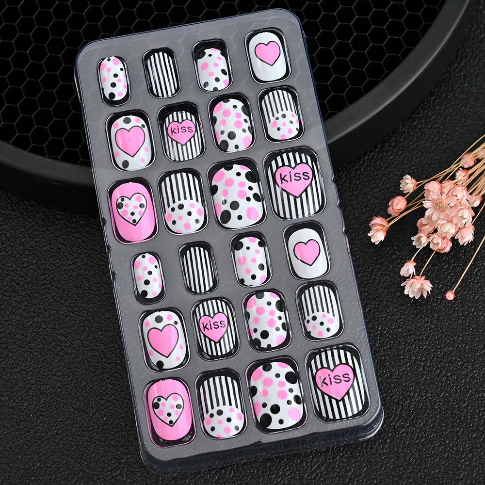 Kawaii Ongles Enfants - 24 Pièces Mignonnes