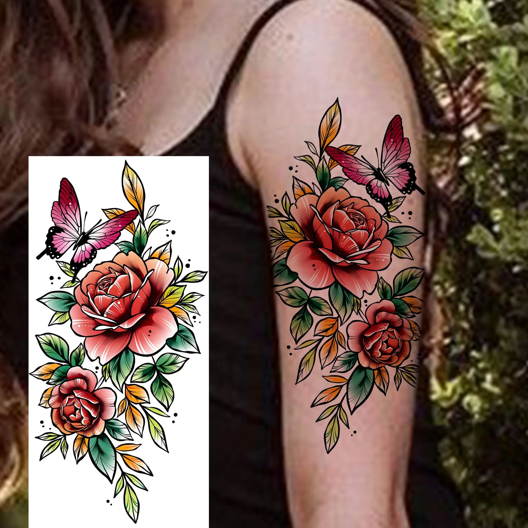 Tatouage Aquarelle Fleurs & Papillons - Femme Élégante