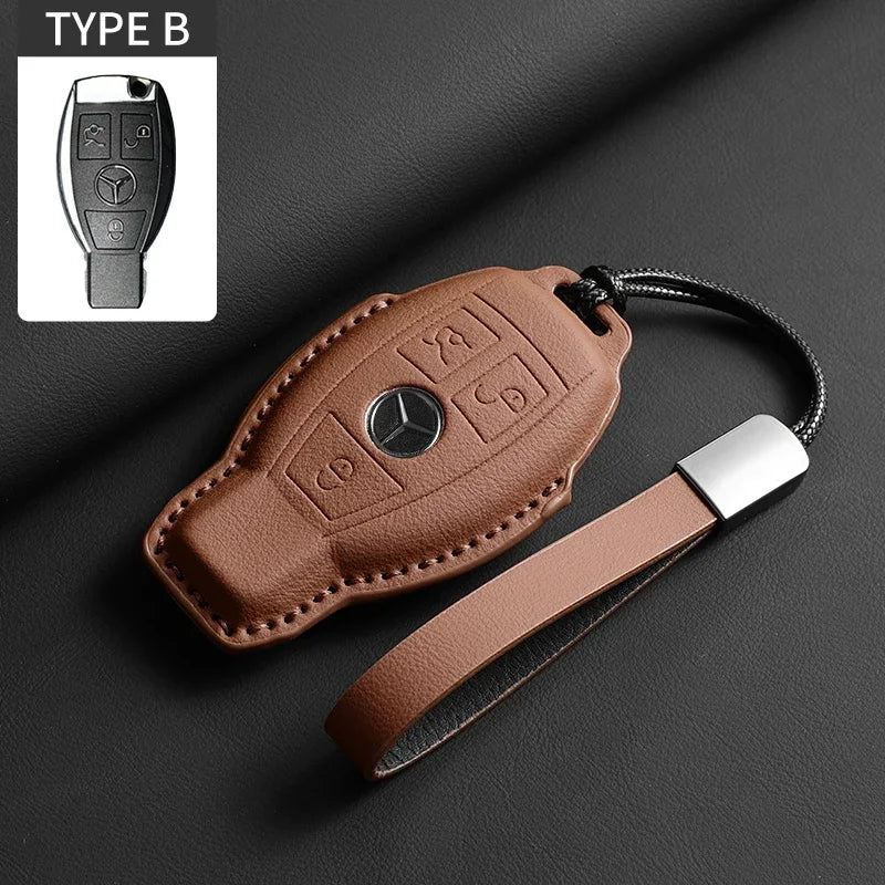 Luxury Leather Remote Key Case for Mercedes Models