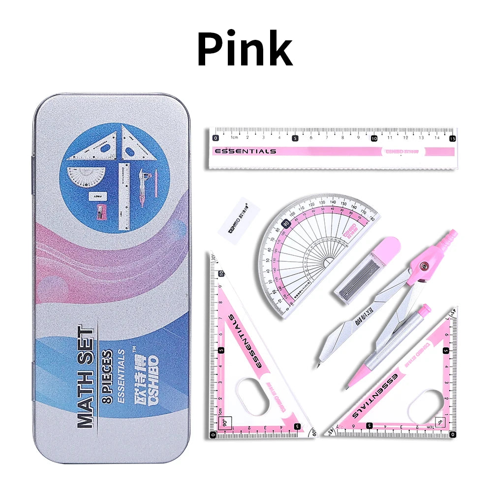 Metal Box Geometry Set: Compass & Ruler - 4 Colors