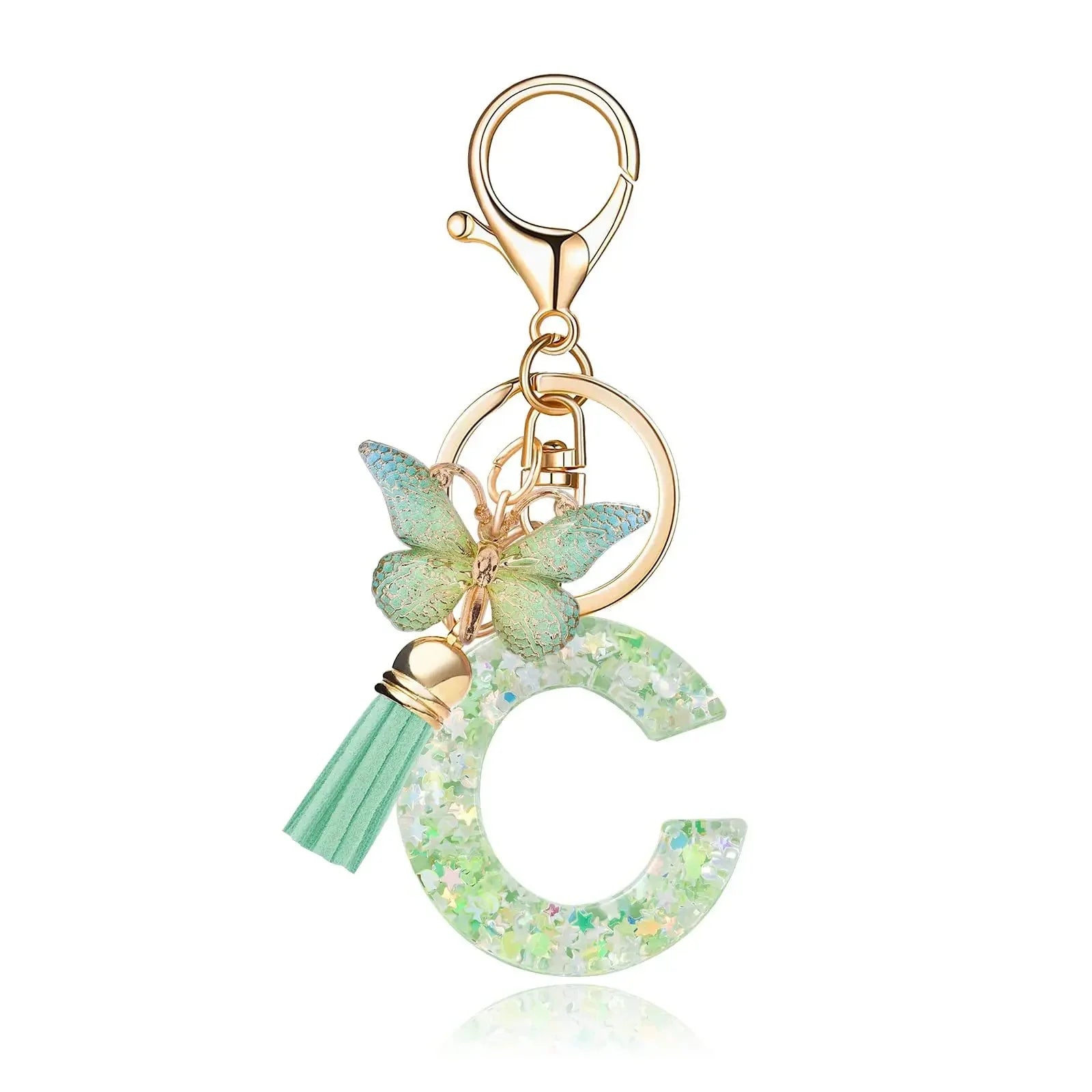 Green Butterfly Resin Keychain - Chic Gift Accessory