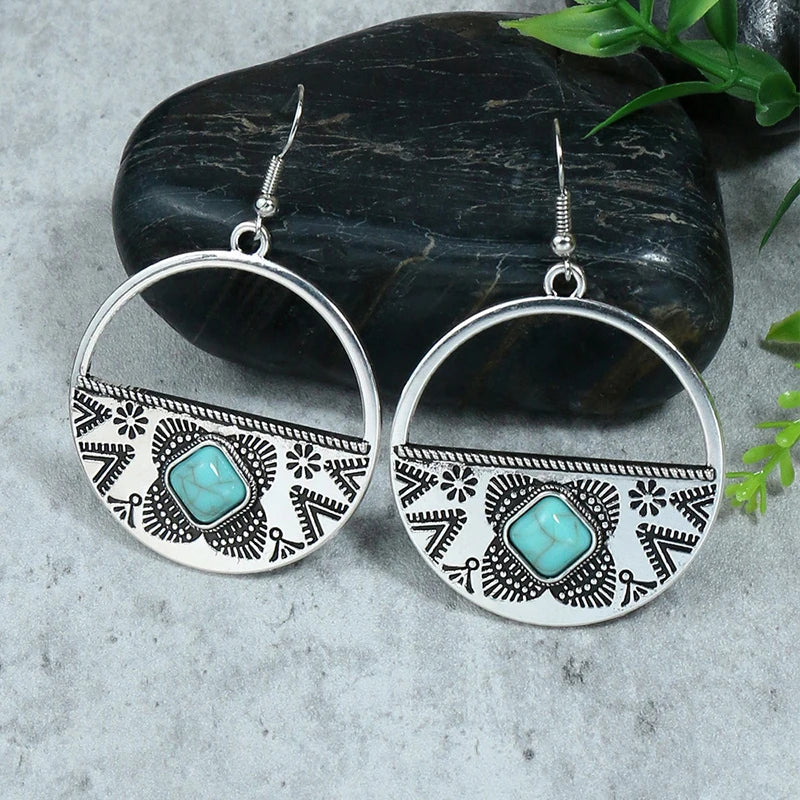 Boho Blue Stone Geometric Earrings for Women