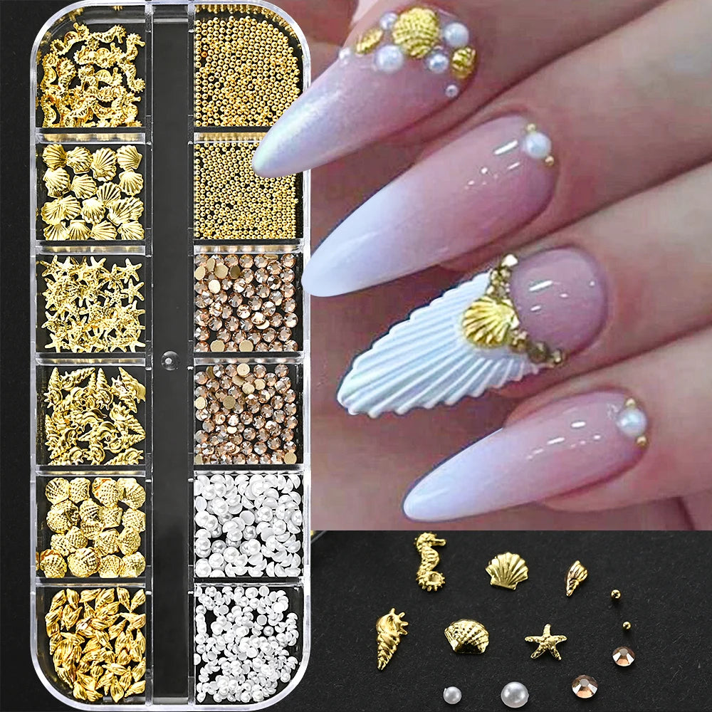 Charms Océan Doré 3D pour Nail Art