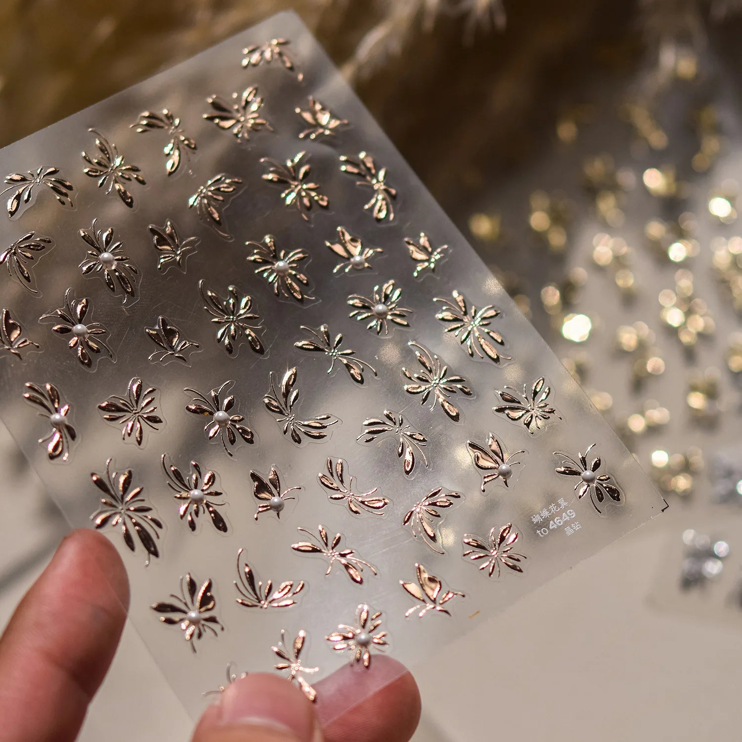 Autocollants Kawaii 5D Jasmin Pailleté pour Ongles