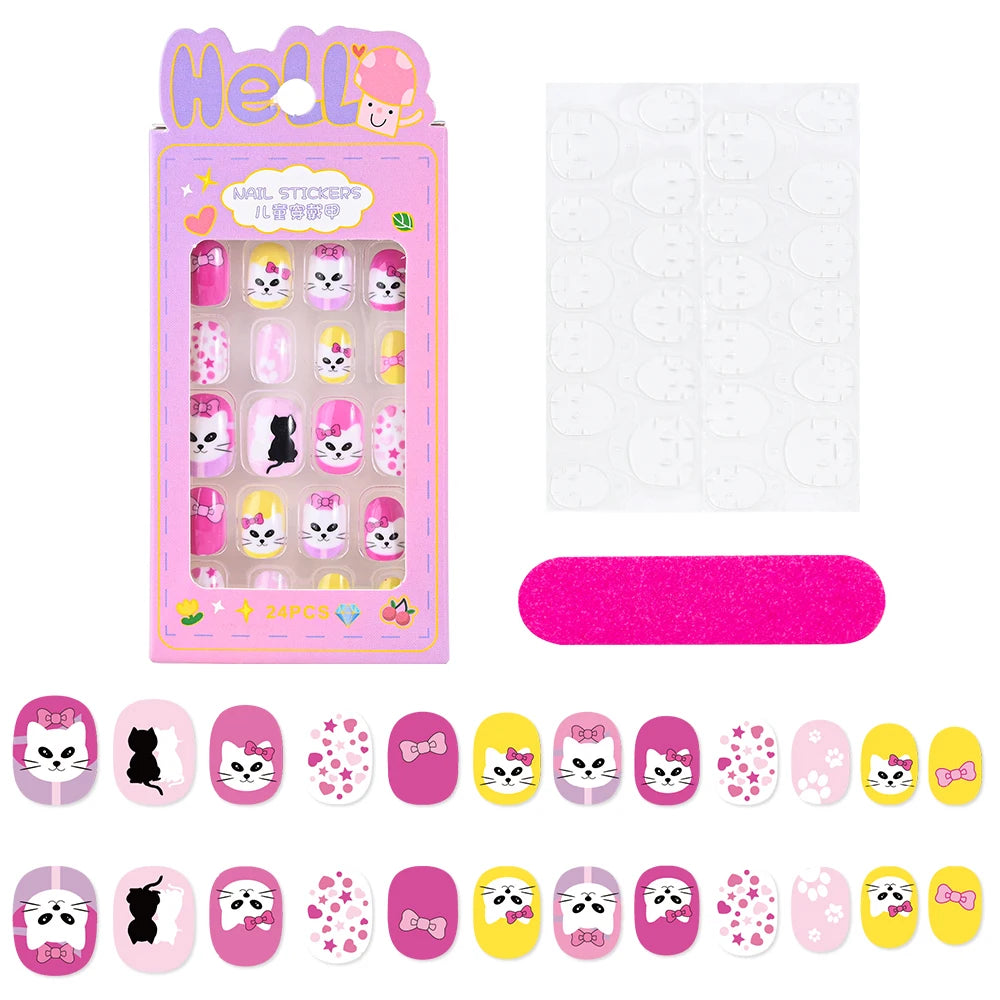 Kawaii Ongles Enfants - 24 Pièces Mignonnes