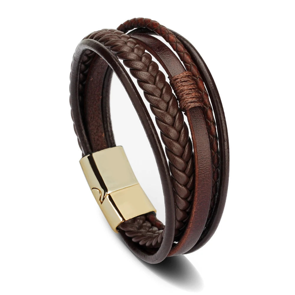 Bracelet Cuir Multi-Couches Homme en Acier Inoxydable