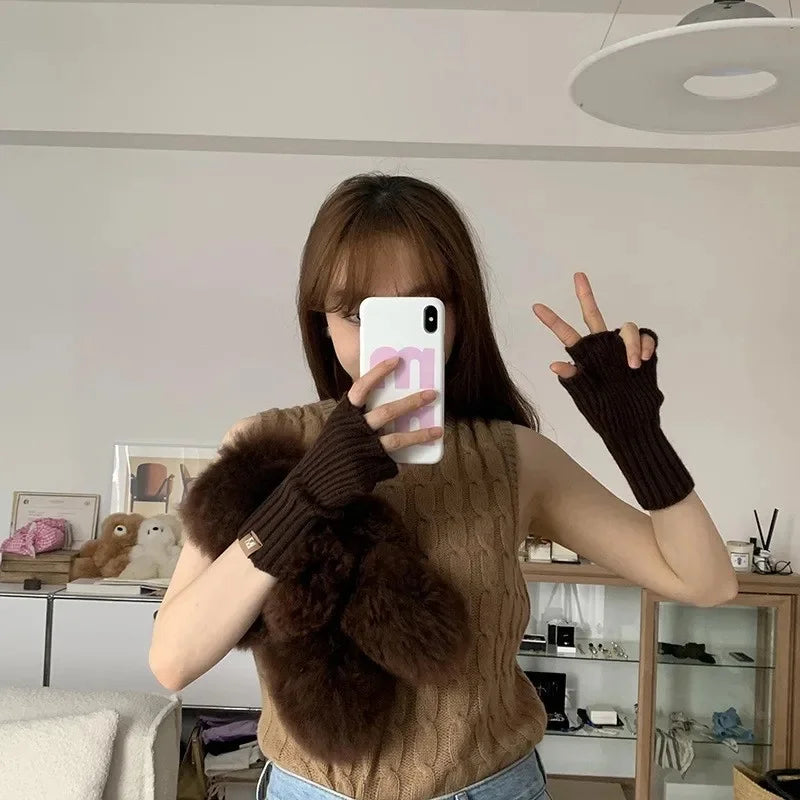 Gants Femme en Laine Éléguants avec Strass Blancs