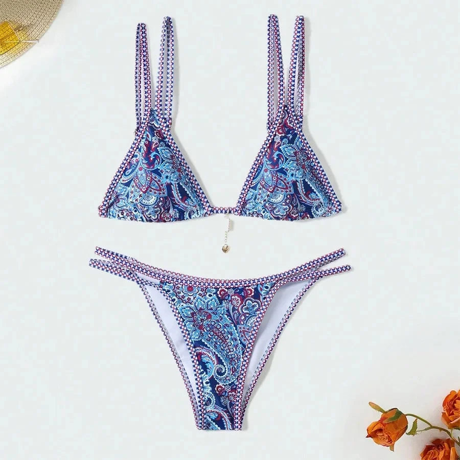 Chic Cross-Style Bikini: Trendy & Fresh Print