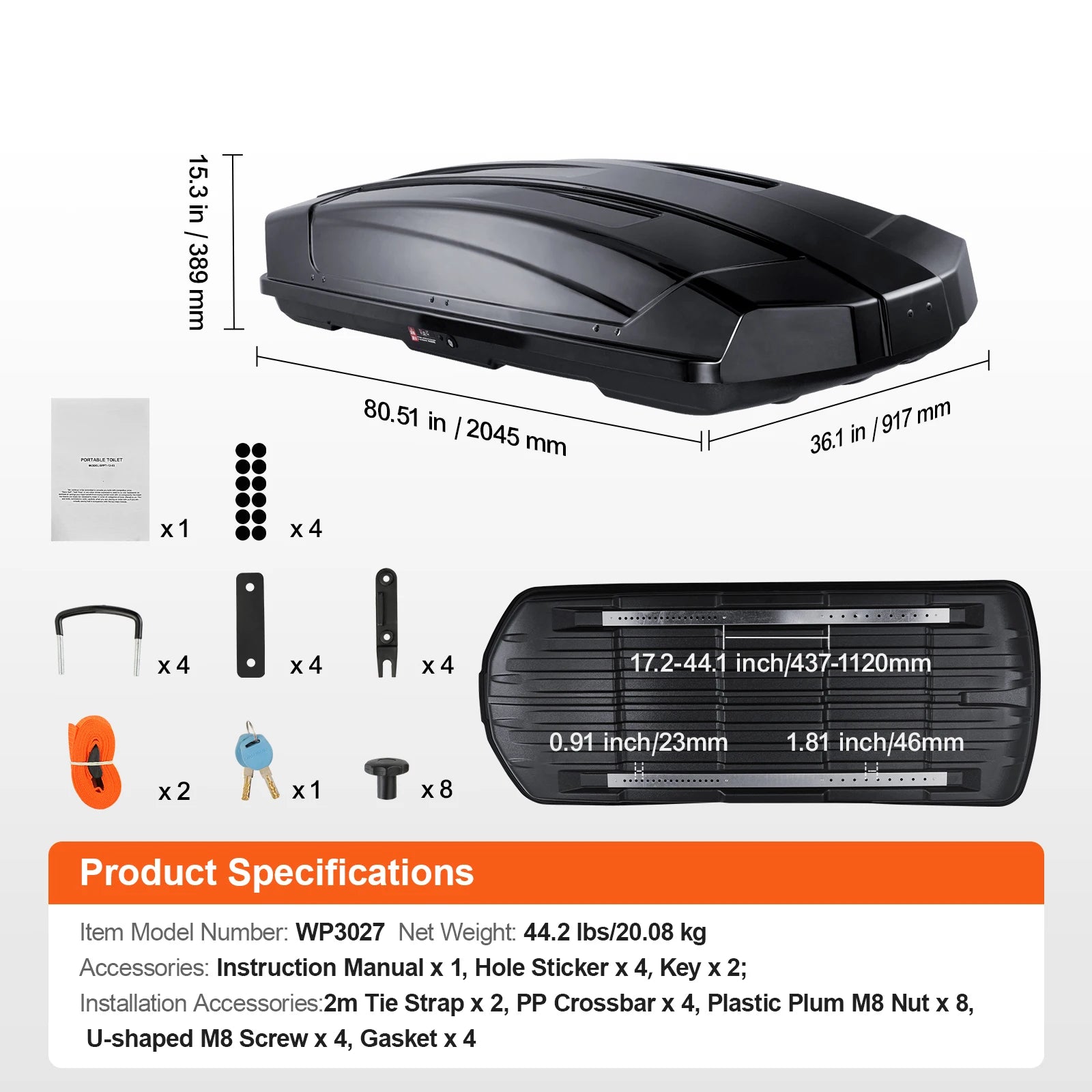 Coffre de Toit SucceBuy ABS Double Ouverture 450L