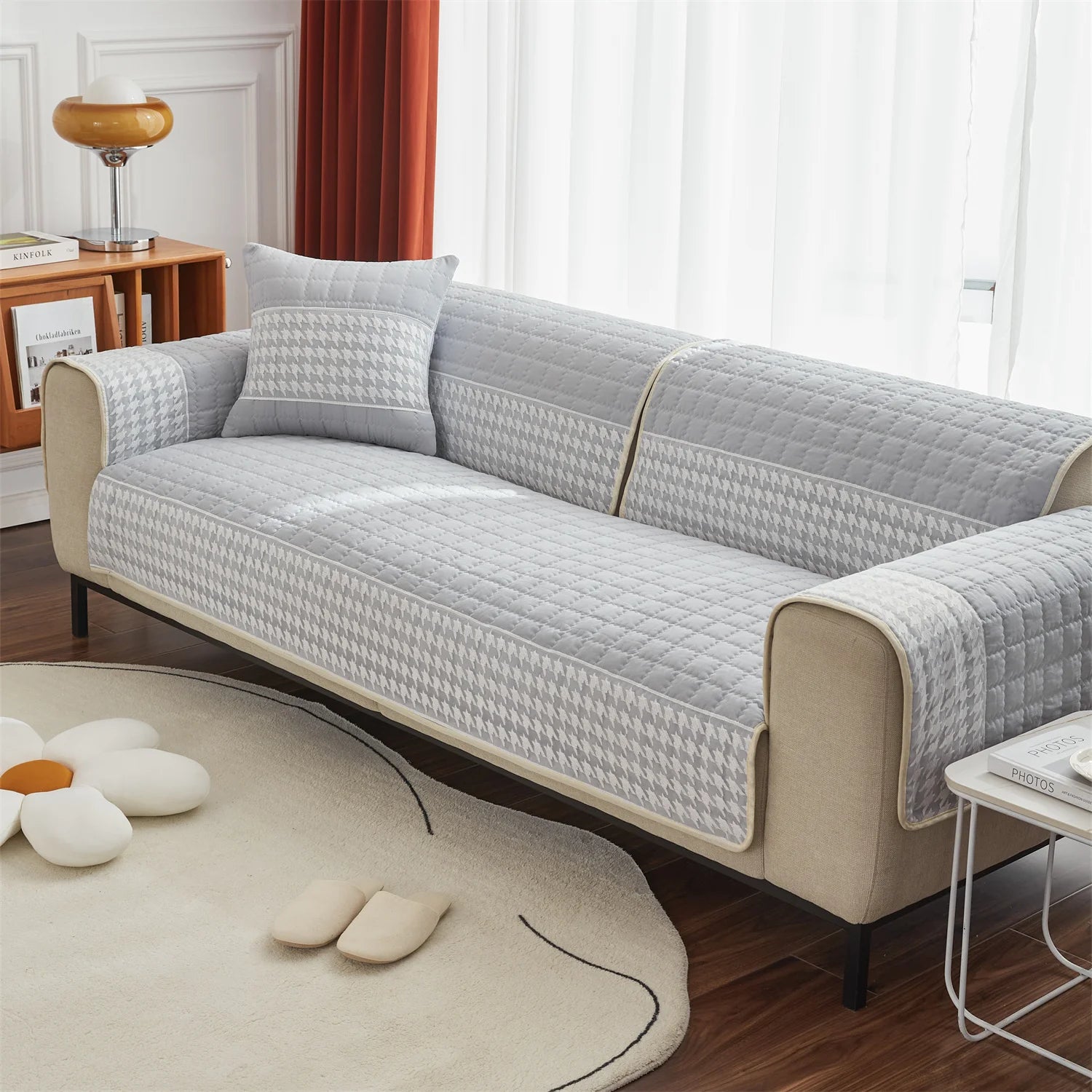 Housse Canapé Pied-de-poule Antidérapante Chic