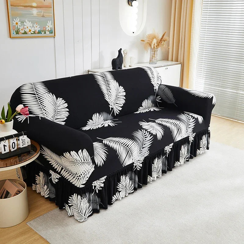 Floral Stretch Sofa Cover with Skirt - 1 Piece