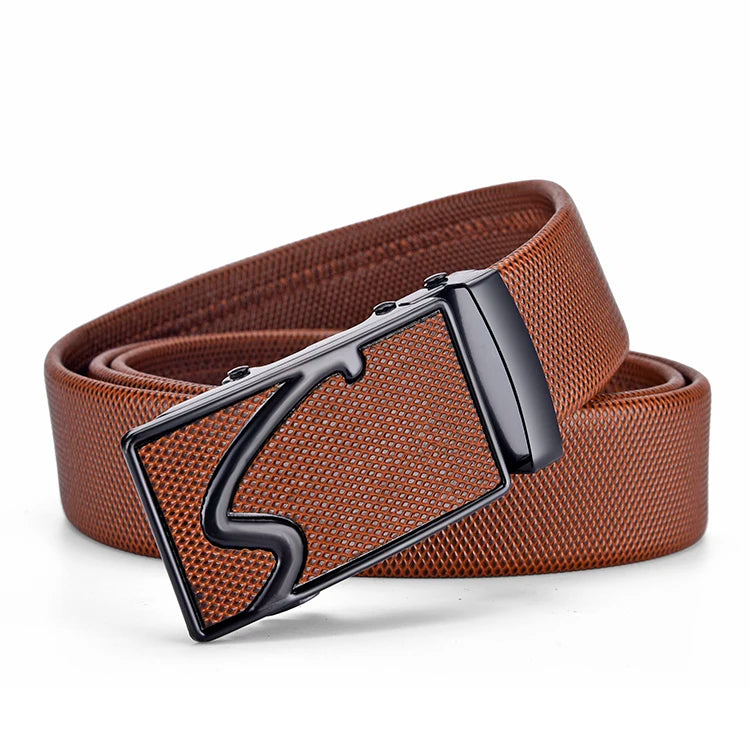 Ceinture Cuir Noir Homme, Boucle Métallique Automatique