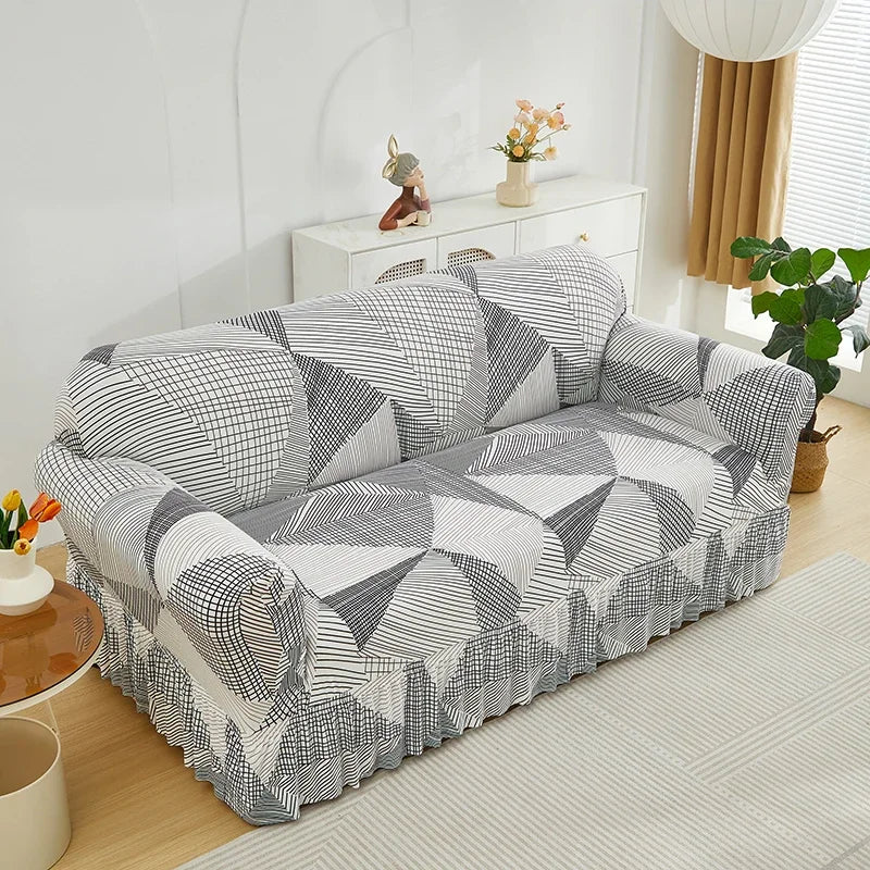 Floral Stretch Sofa Cover with Skirt - 1 Piece