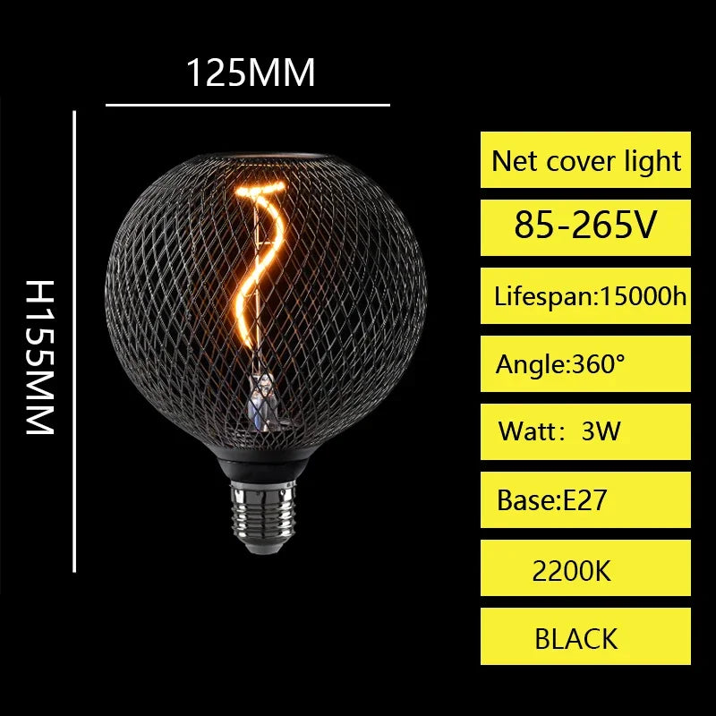 Luxe Noir LED Globe: Fer Forgé E27