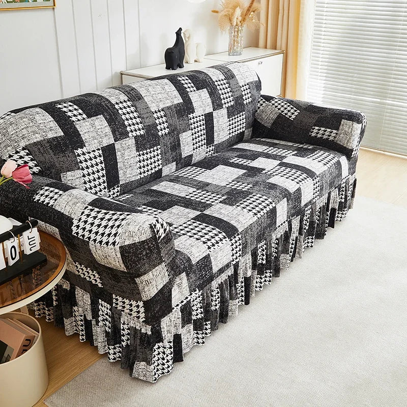 Floral Stretch Sofa Cover with Skirt - 1 Piece