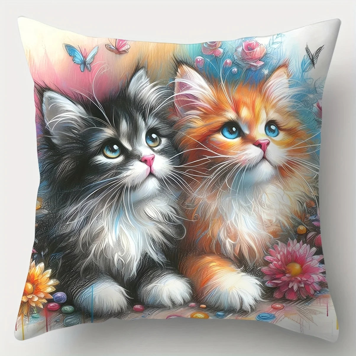 Coussin Chat Mignon - Housse Décorative Élastique 45x45cm