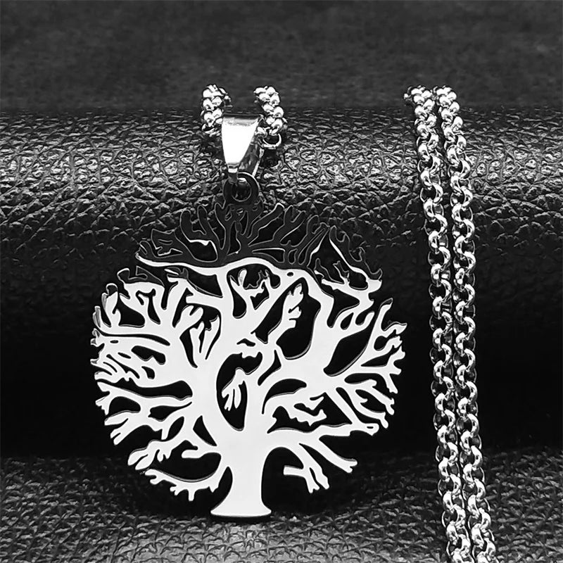 Collier Arbre de Vie Noir en Acier Inoxydable