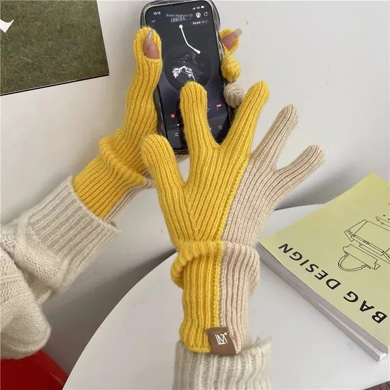 Gants Femme en Laine Éléguants avec Strass Blancs