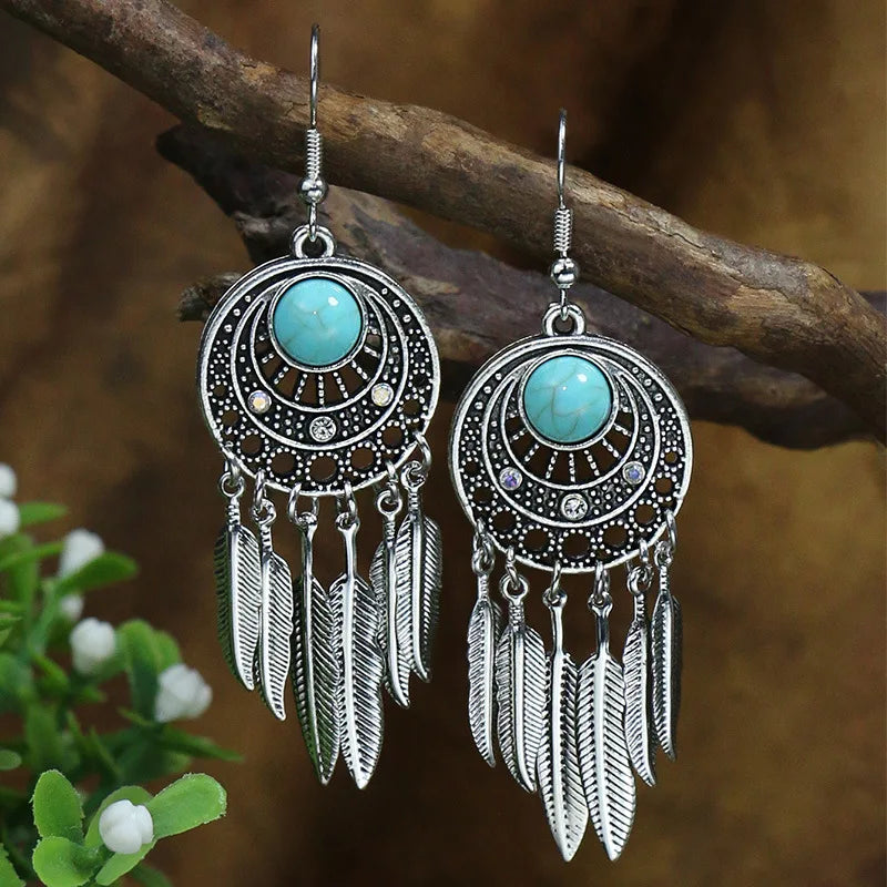 Boho Blue Stone Geometric Earrings for Women