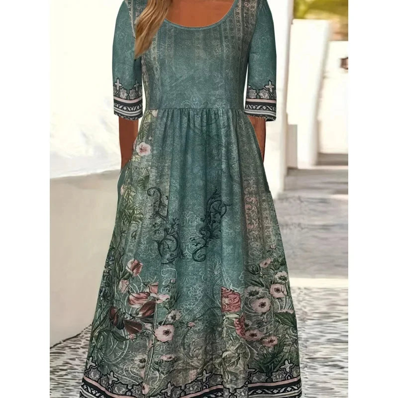 Bohème Élégance: Robe Longue d'Été à Manches Courtes