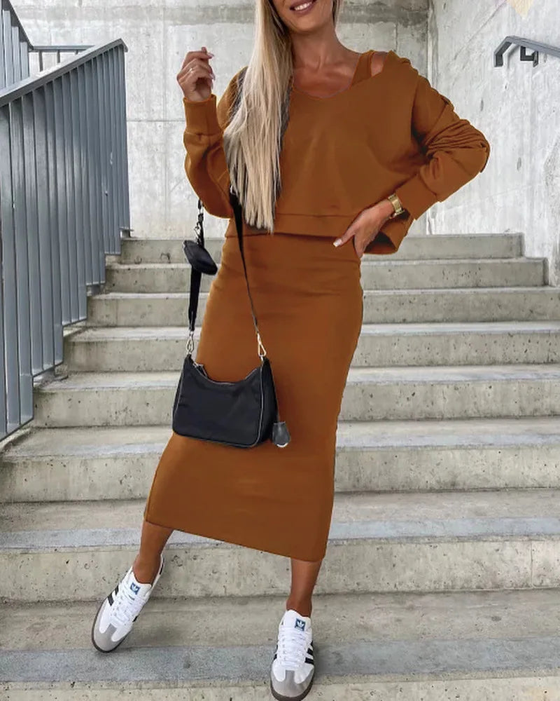 Robe Capuche V - Ensemble Décontracté Automne-Hiver