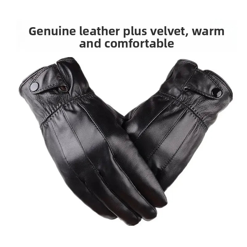 Gants en cuir polaire tactiles pour moto - Hiver chaud