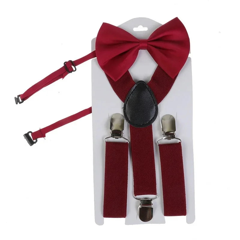 Red Y-Shape Suspenders with Bow Tie Set for Kids