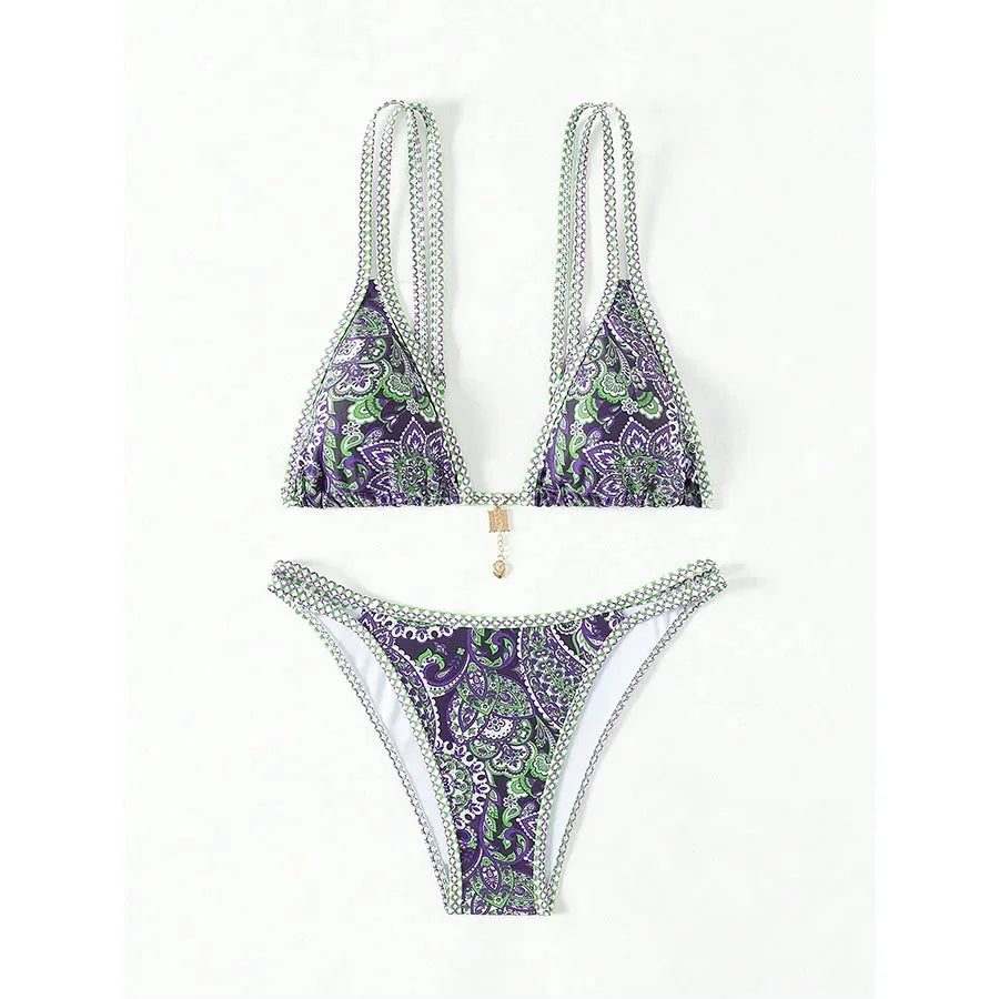 Chic Cross-Style Bikini: Trendy & Fresh Print