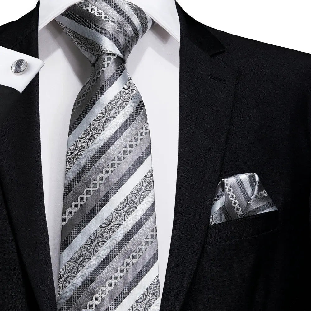 Cravate Élégante Hi-Tie en Soie Gris Fumé pour Hommes