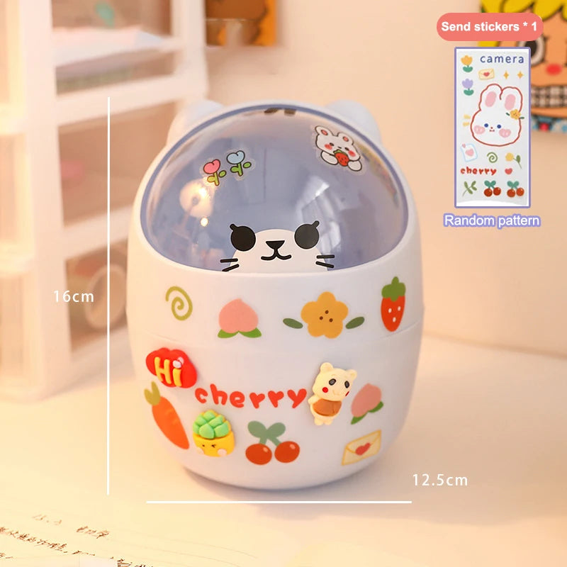 Kawaii Desk Bin & Organizer with Stickers