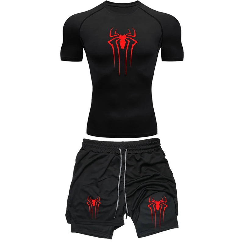 Ensemble Sport Homme Compression Araignée Séchage Rapide