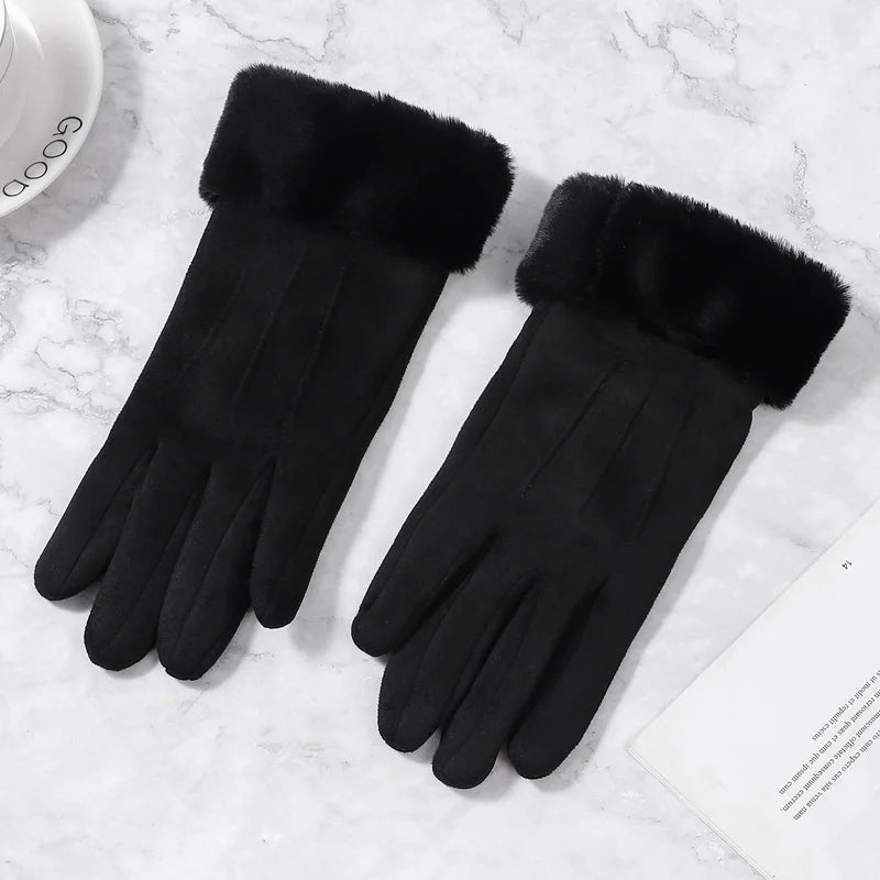 Gants d'hiver tactiles en daim pour femmes, chauds.