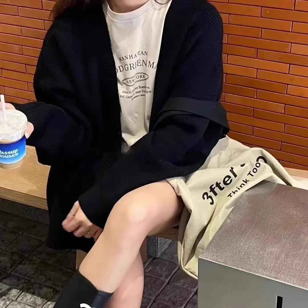 Cardigan Ample Abricot V-Cou - Style Coréen