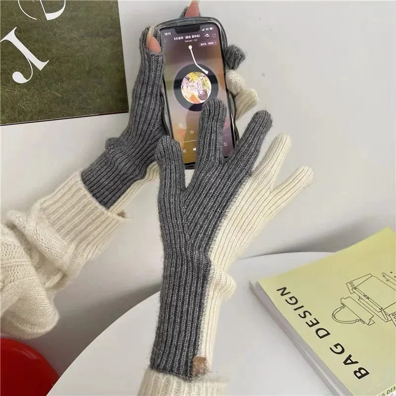 Gants Femme en Laine Éléguants avec Strass Blancs