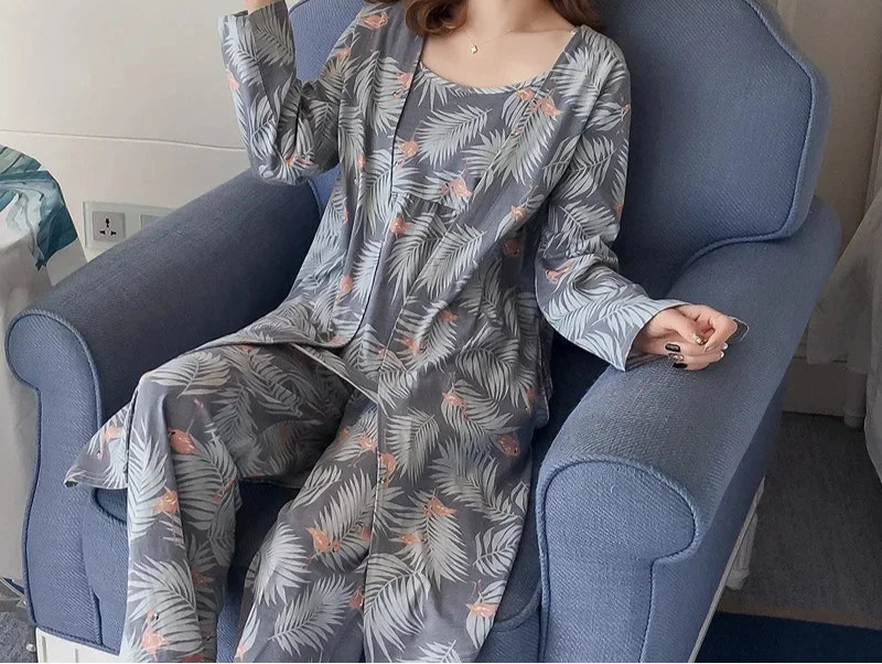 Pyjama Floral Élégant 3 Pièces Femme
