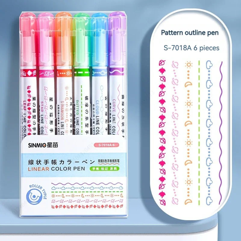 Floral Line Highlighter Set - Kawaii 6-Piece Markers