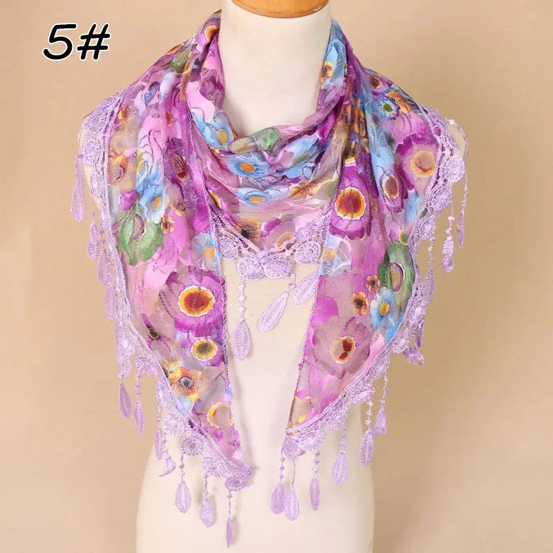 Chic Autumn Floral Lace Triangle Scarf