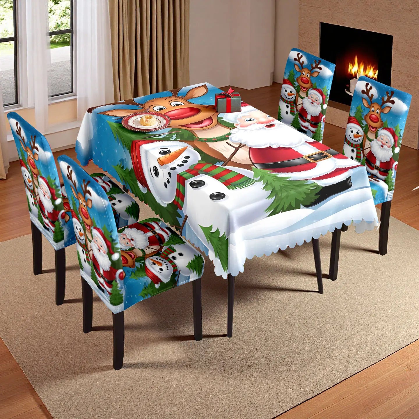 Ensemble housse de chaise et nappe Noël extensible