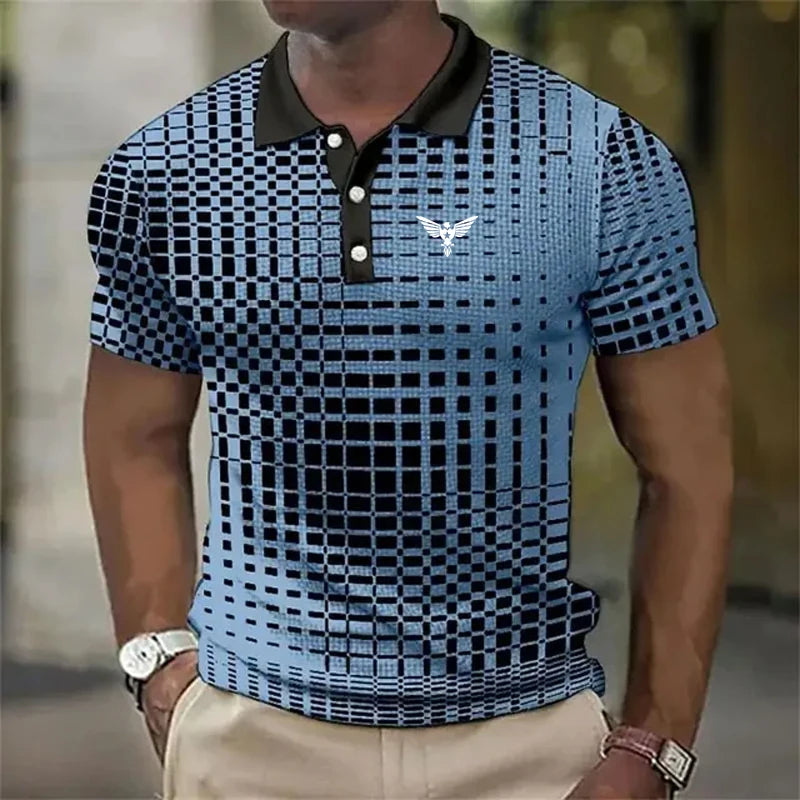 Graphic Short Sleeve Polo for Men's Street Style