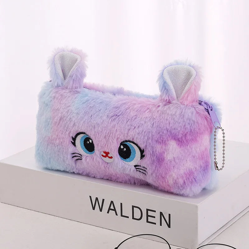 Cute Gradient Cat Pencil Case - Plush Gift for Students