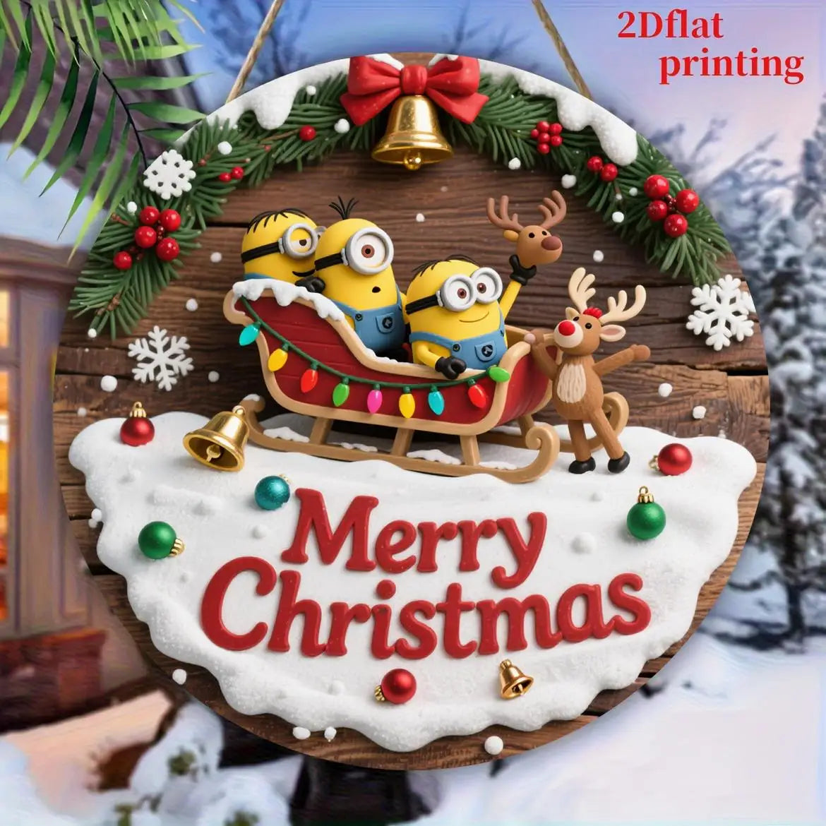 Panneau Noël Minions en bois pour déco festive