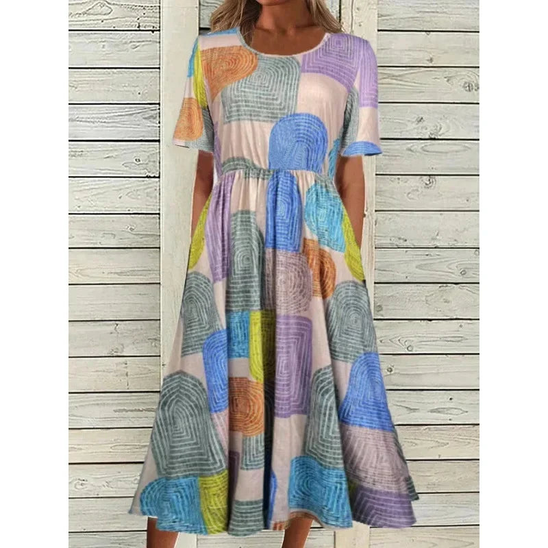 Bohème Élégance: Robe Longue d'Été à Manches Courtes