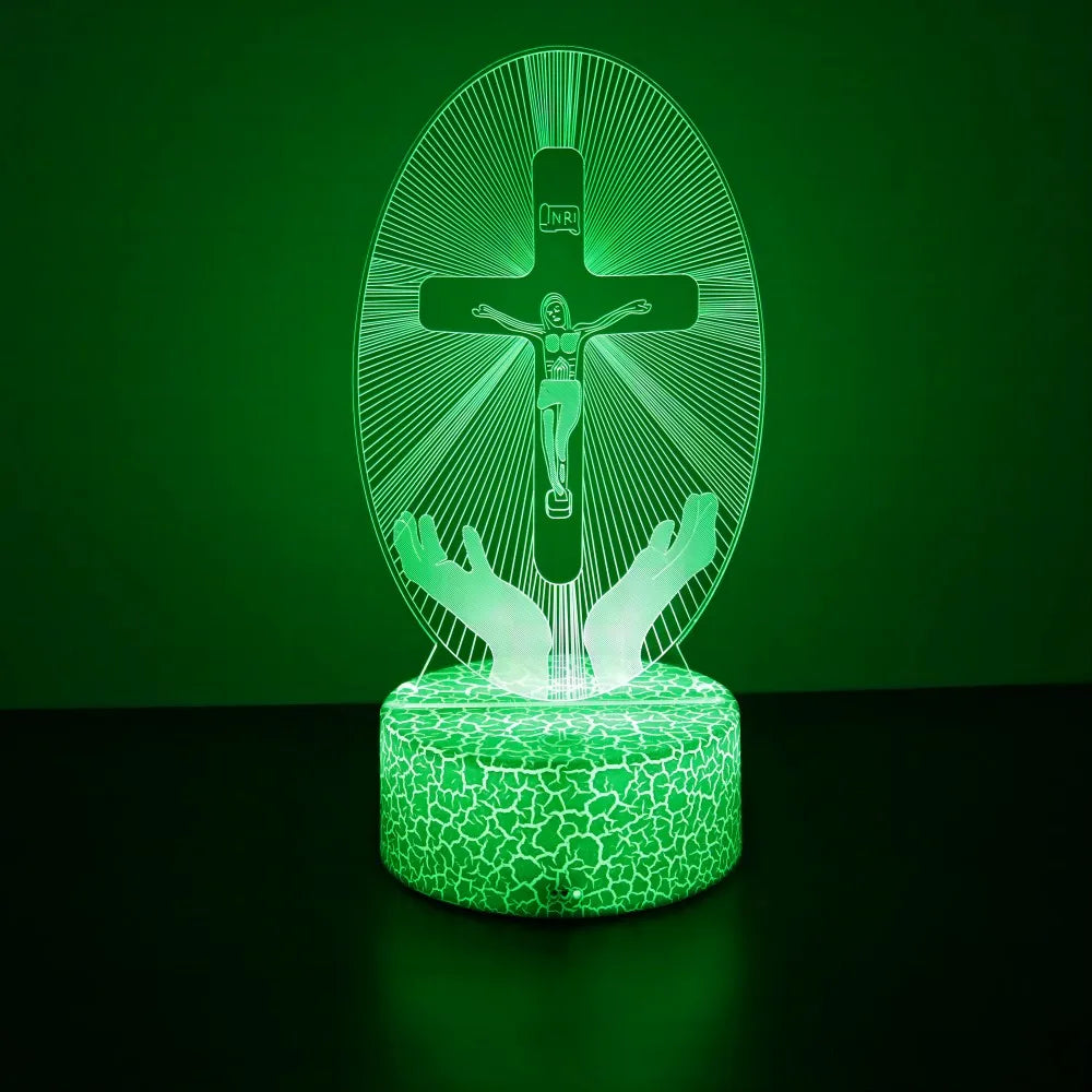 3D Jésus LED Night Light: Colorful Cross Décor