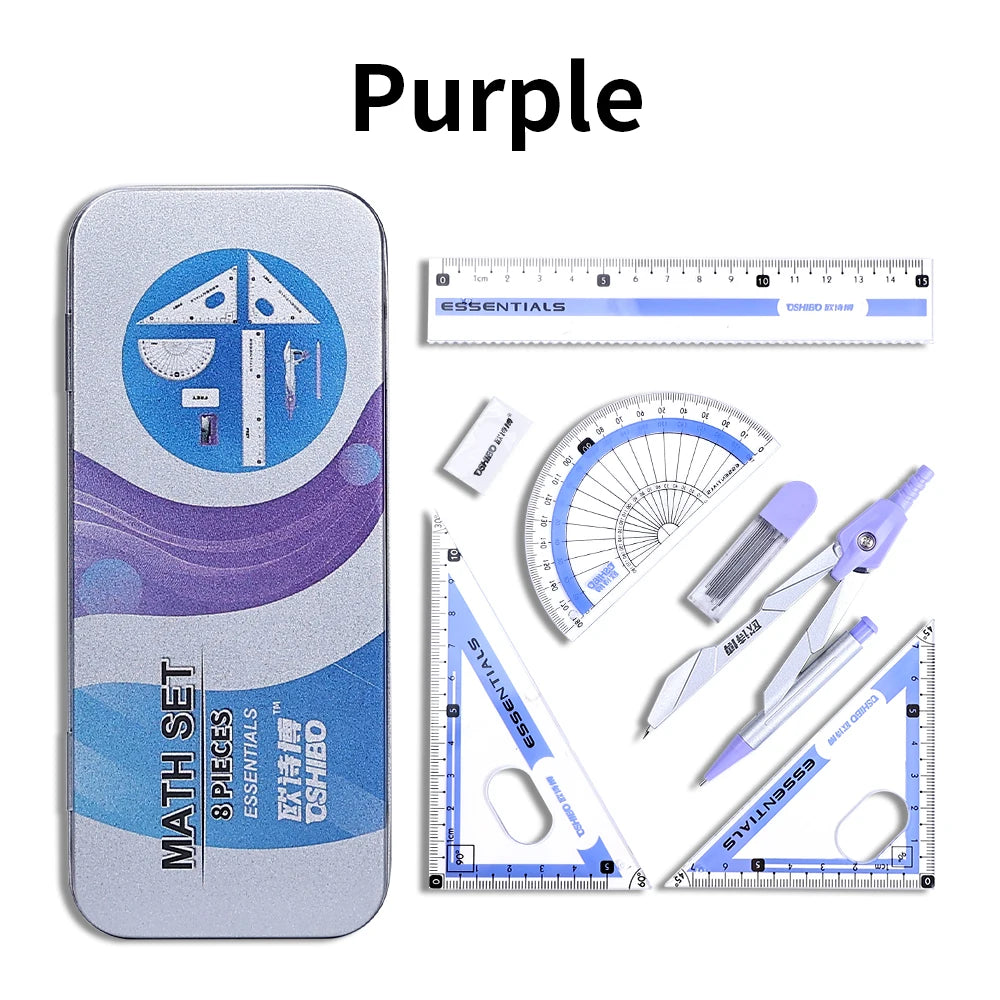 Metal Box Geometry Set: Compass & Ruler - 4 Colors