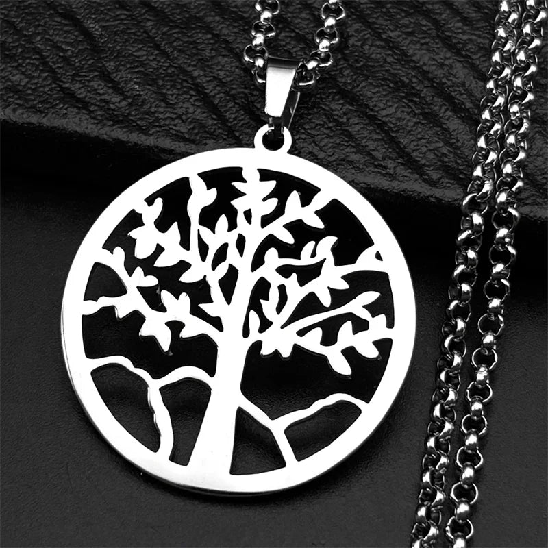 Collier Arbre de Vie Noir en Acier Inoxydable