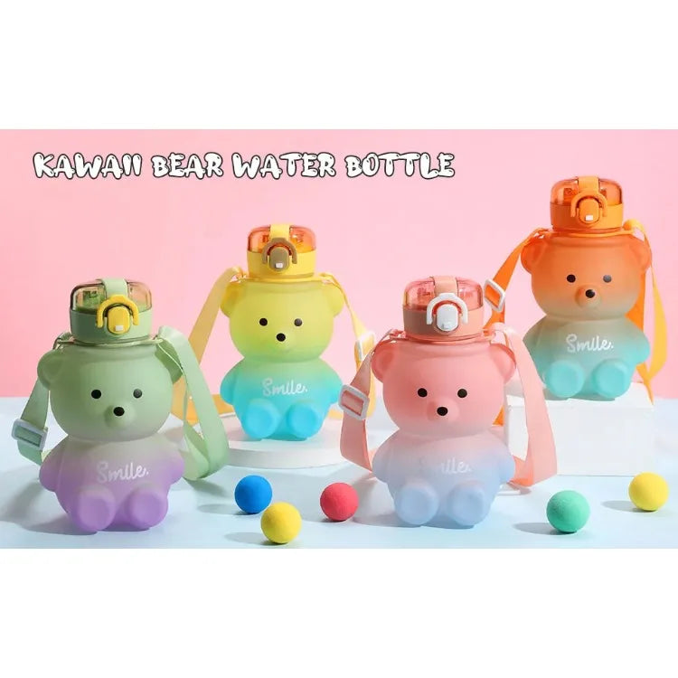 Kawaii Bear Straw Water Bottle 700ml for Kids