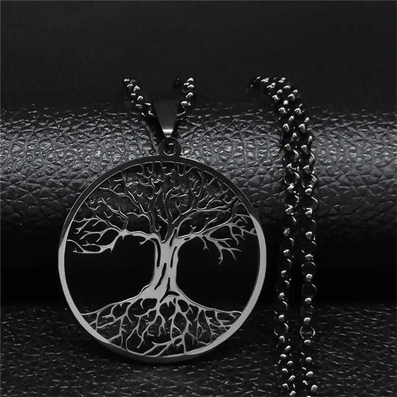 Collier Arbre de Vie Noir en Acier Inoxydable
