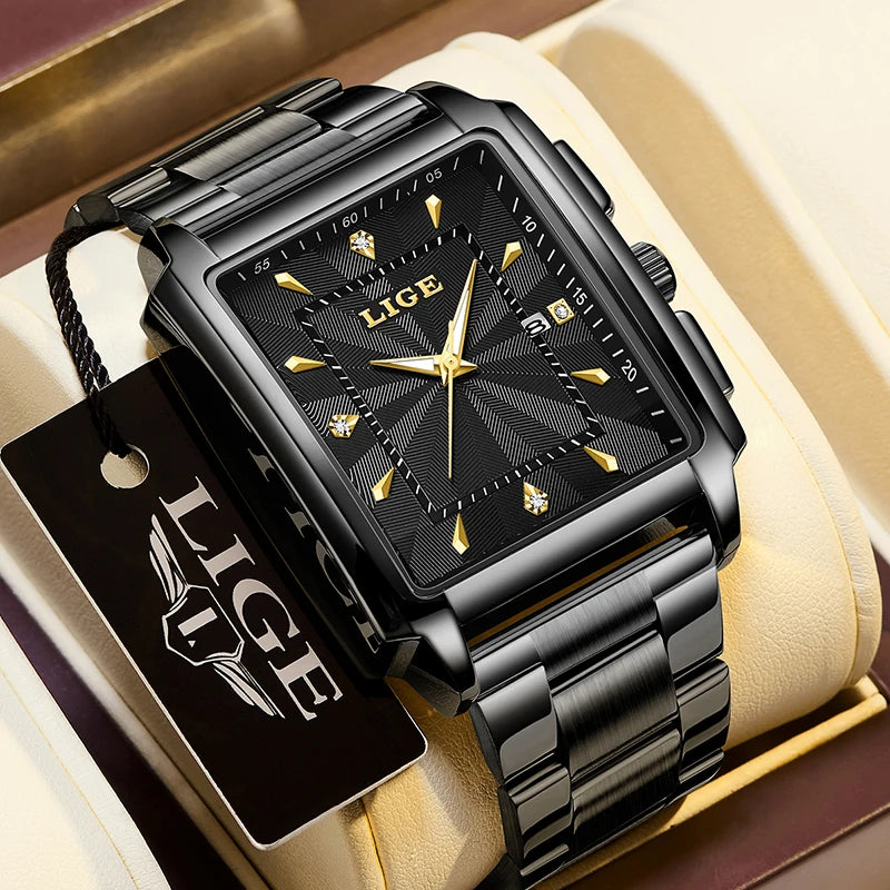 Montre LIGE Sport Luxe Carrée Étanche pour Hommes