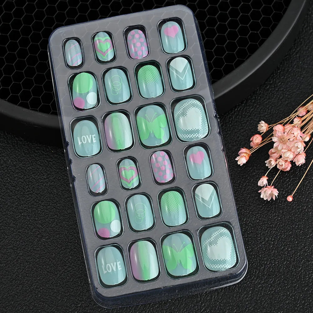 Kawaii Ongles Enfants - 24 Pièces Mignonnes