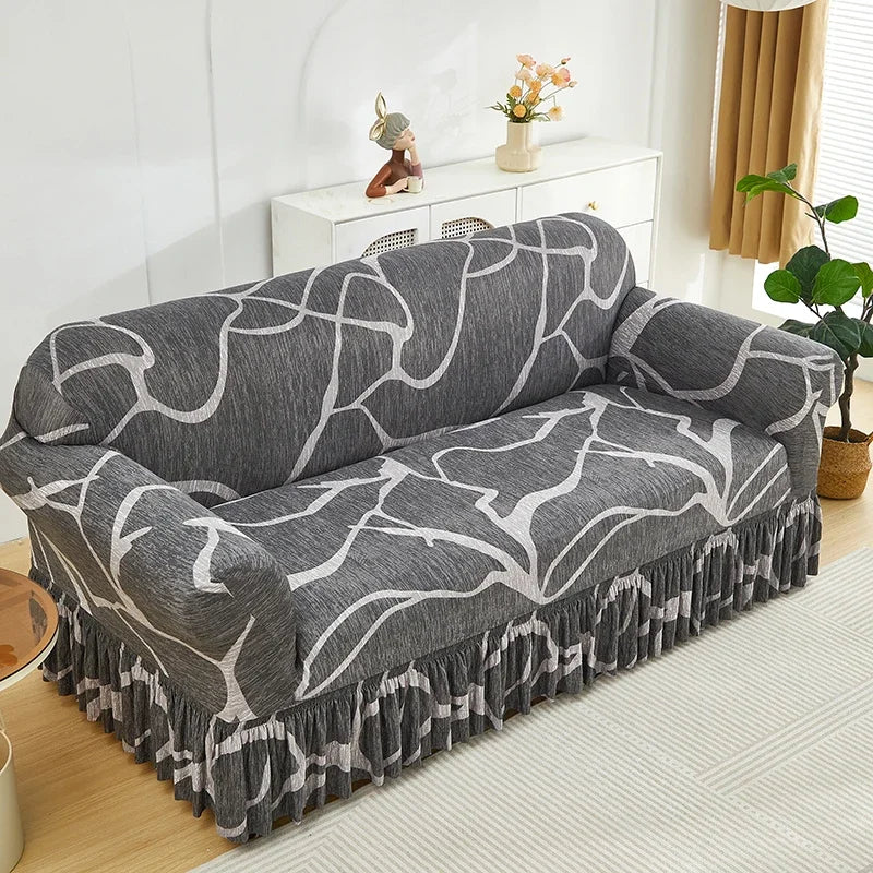 Floral Stretch Sofa Cover with Skirt - 1 Piece